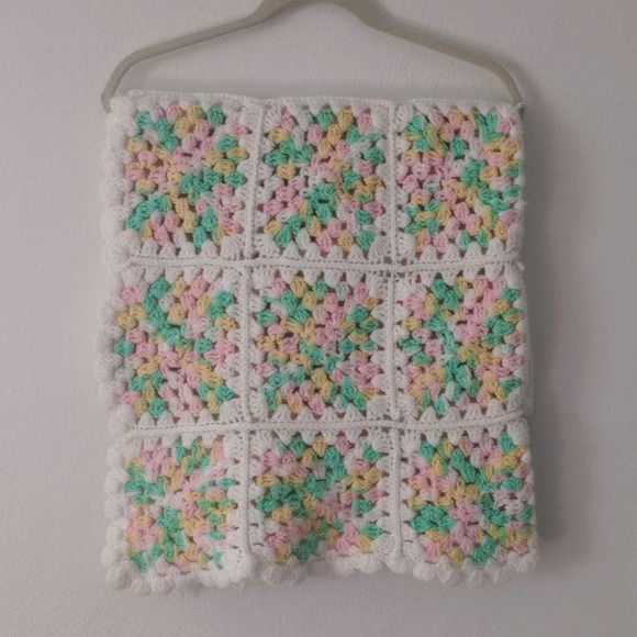 VTG Handmade Baby Square Blanket Verigated Pastel Trimmed Edges